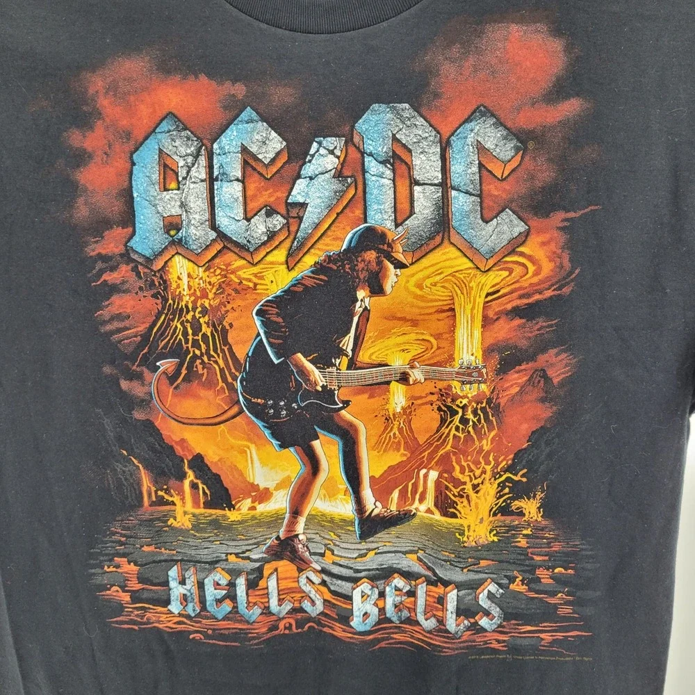 AC/DC Hells Bells Liquid‎ Blue Graphic T-Shirt Mens XL Black Angus Young Rock